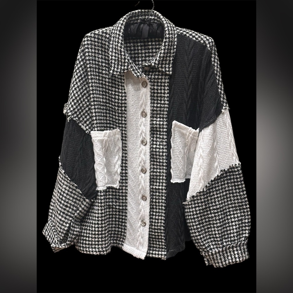 POL Stylish Black and White Women's Houndstooth/ Gingham Jacket / Shacket